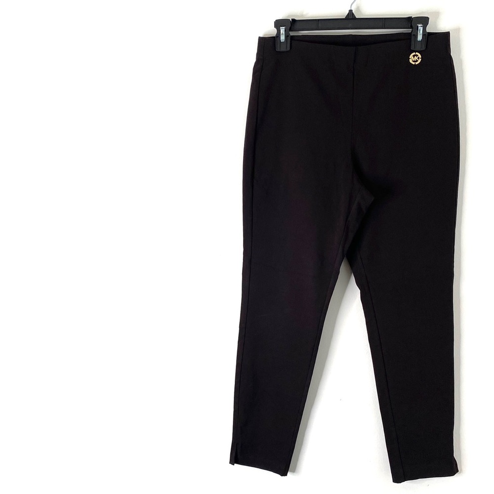 MICHAEL Michael Kors Black Ankle Skimmer Pants Pull-On Stretch Split Hem Logo